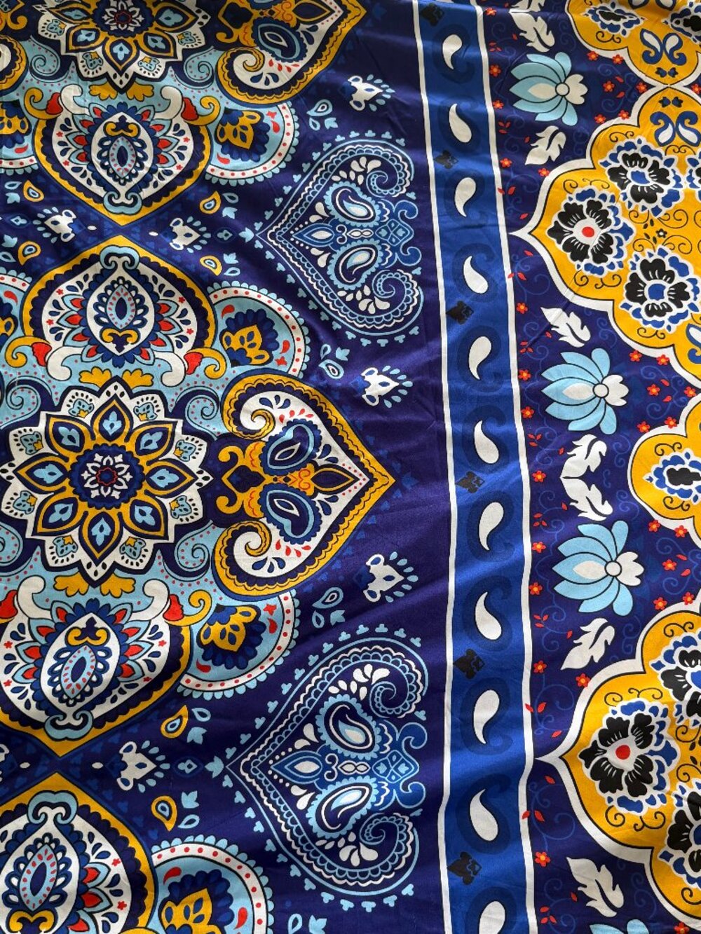 King Size Duvet Slipcover Bohemian Pattern 86" x 101" Blue Yellow Red White